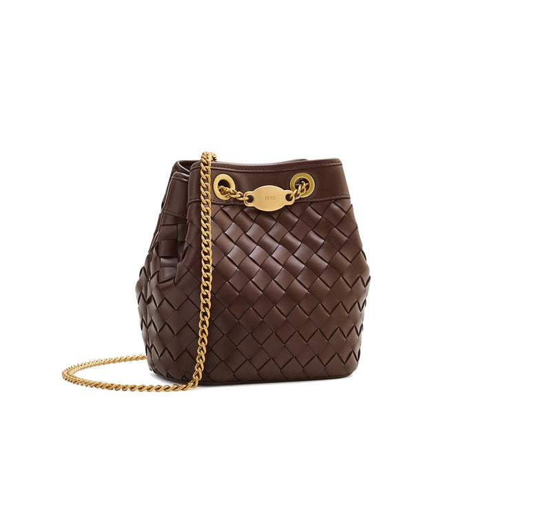 JW PEI Women's Yara Hand Woven Bucket Bag Dark Brown