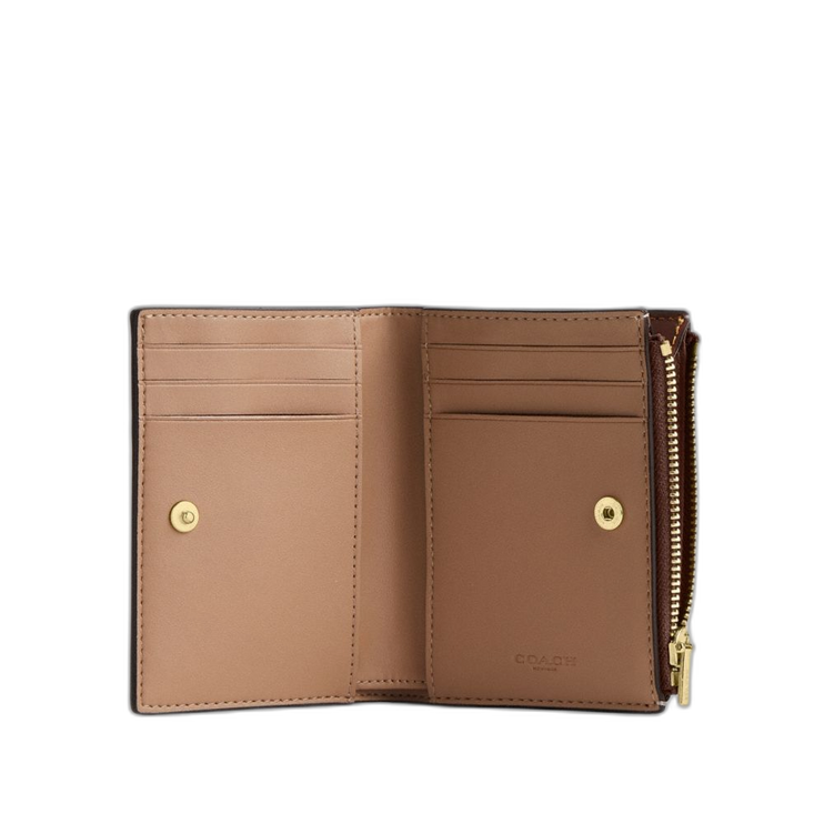 Coach Women's Bifold Wallet In Signature Canvas Gold/Tan/Brown