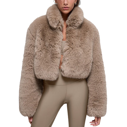alo Women's Opulent Faux Fur Cropped Jacket Oat