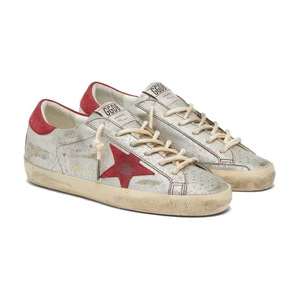 Golden Goose Women's Super-Star LTD in Metallic Silver Leather with Red Suede Star