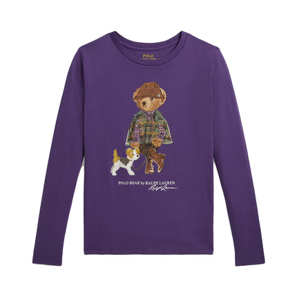 Polo Ralph Lauren Girl's Polo Bear Cotton Long-Sleeve Tee Valley Purple