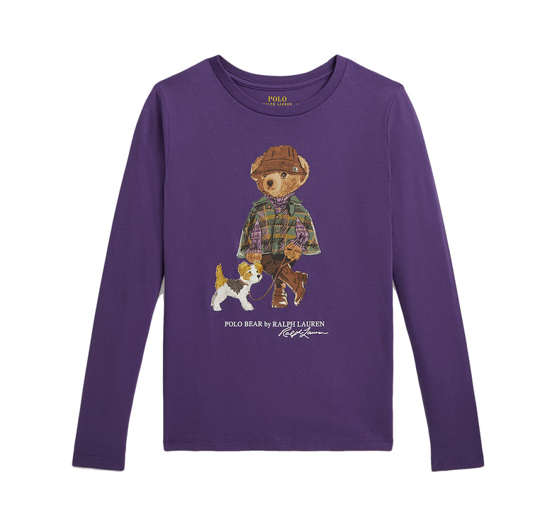 Polo Ralph Lauren Girl's Polo Bear Cotton Long-Sleeve Tee Valley Purple