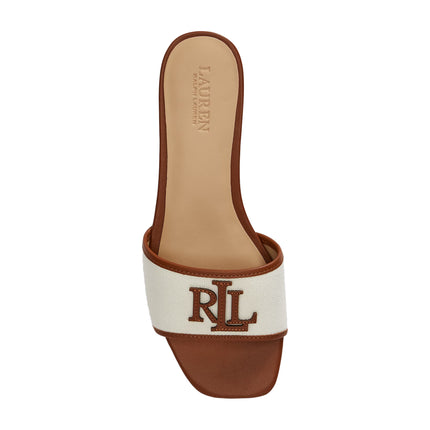 Polo Ralph Lauren Women's Everley Leather-Trim Canvas Slide Sandal Natural/Lauren Tan