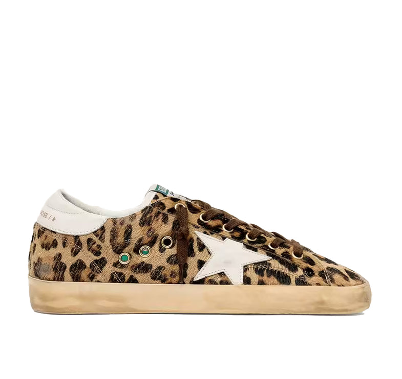 Golden Goose Women's Super-Star in Leopard Print Pony Skin with Leather Star