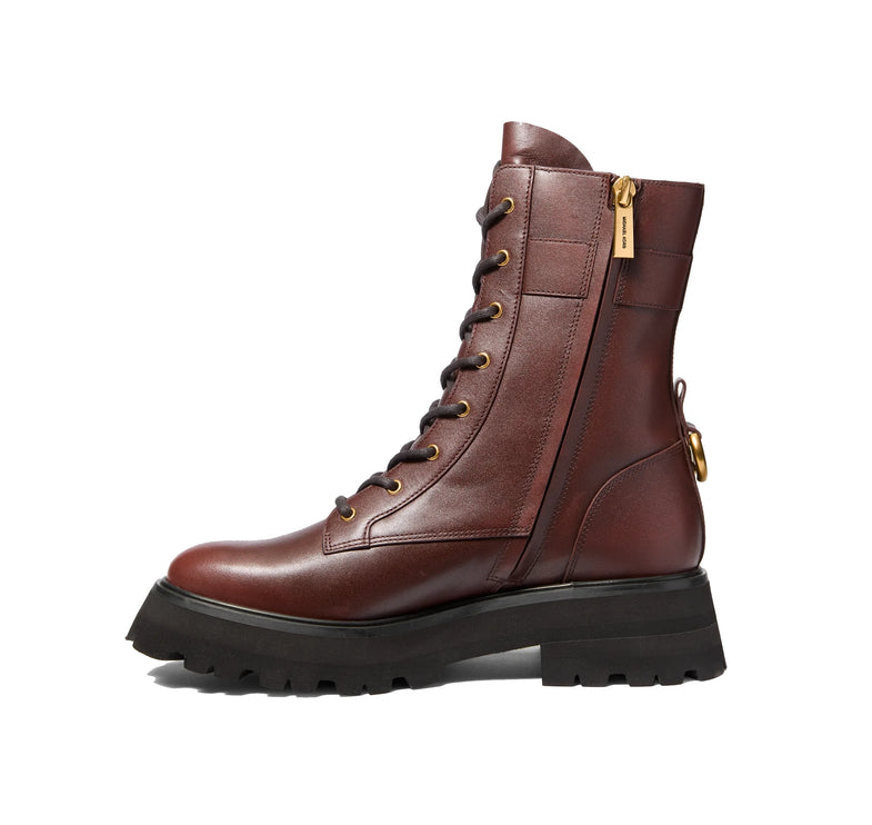 Michael Kors Women's Caleb Burnished Leather Combat Boot Luggage