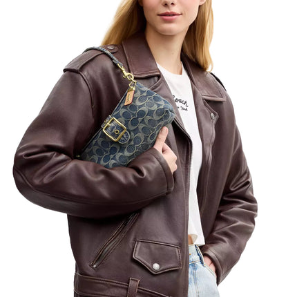 Coach Women's Abbie Shoulder Bag In Signature Regenerative Cotton Denim Gold/Denim