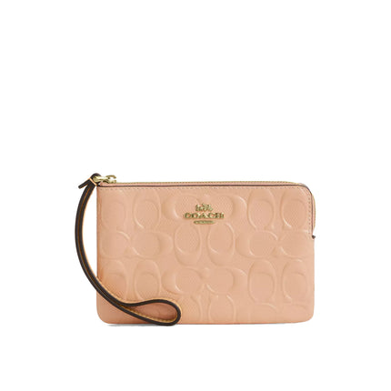 Coach Women's Corner Zip Wristlet In Signature Leather Gold/Faded Blush