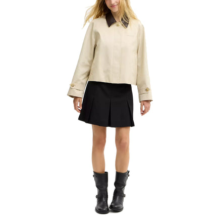 COACH Women's Swing Trench Coat With Leather Collar Driftwood
