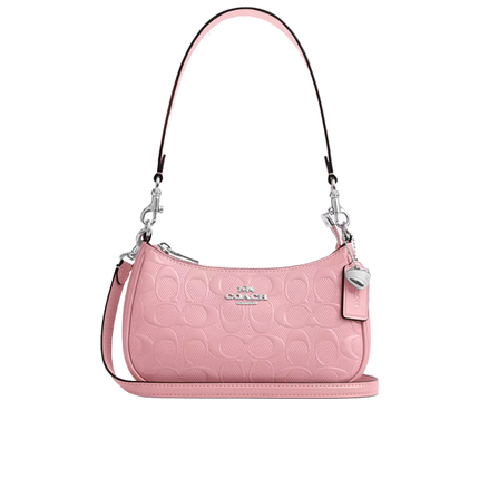 Coach Women's Teri Mini Crossbody Bag In Signature Leather With Heart Charm Silver/Pink