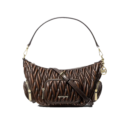 Michael Kors Women's Merritt Small Matelassé Burnished Convertible Shoulder Bag Chocolate/Gold