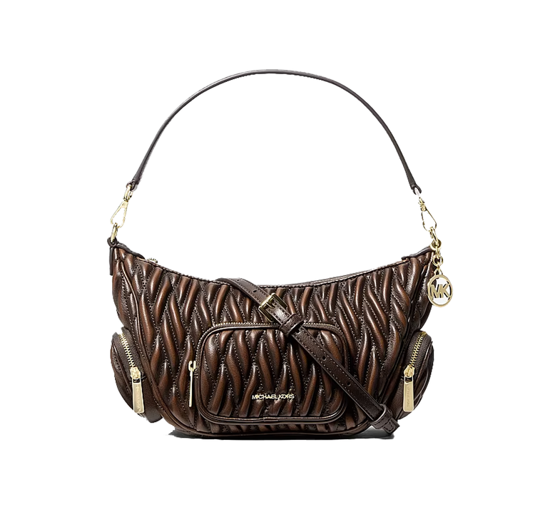 Michael Kors Women's Merritt Small Matelassé Burnished Convertible Shoulder Bag Chocolate/Gold