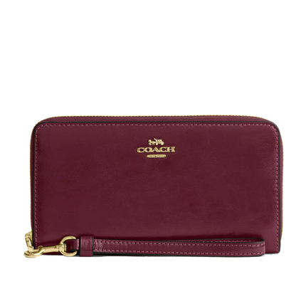 Coach Women's Long Zip Around Wallet Gold/Dark Cherry