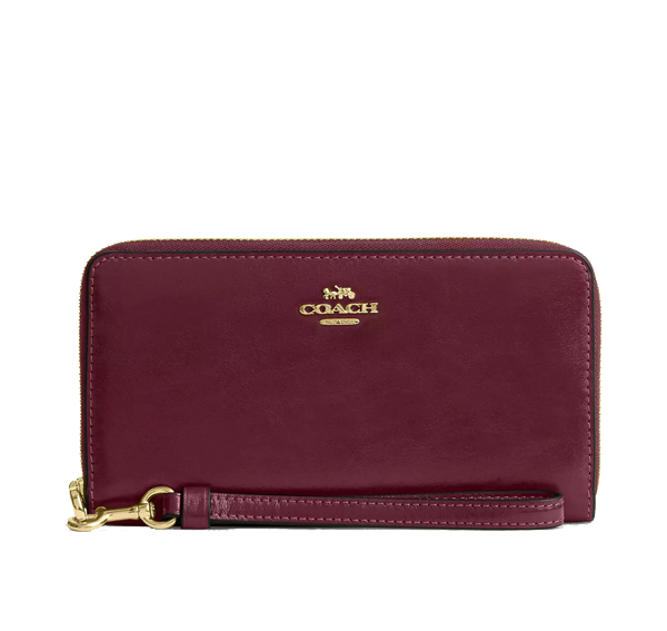 Coach Women's Long Zip Around Wallet Gold/Dark Cherry