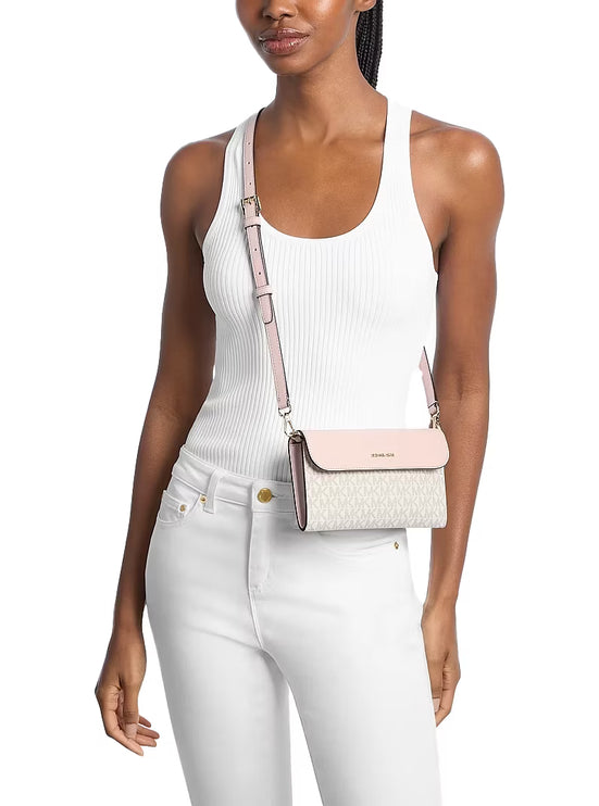 Michael Kors Women's Jet Set Travel Large Signature Logo 3-in-1 Tote Bag Powder Blush Multi/Gold