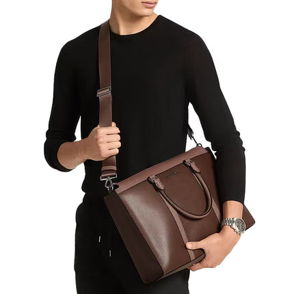 Michael Kors Unisex Cooper Pebbled Leather and Signature Logo Briefcase Nutmeg