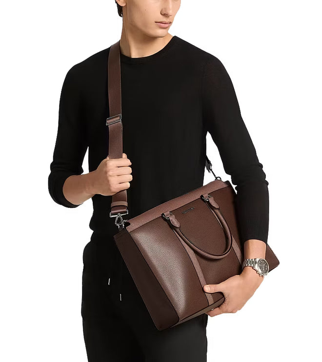 Michael Kors Unisex Cooper Pebbled Leather and Signature Logo Briefcase Nutmeg