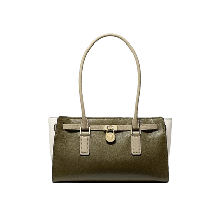 Michael Kors Women's Hamilton Small Color-Blocked Leather Satchel Bag Loden Multi