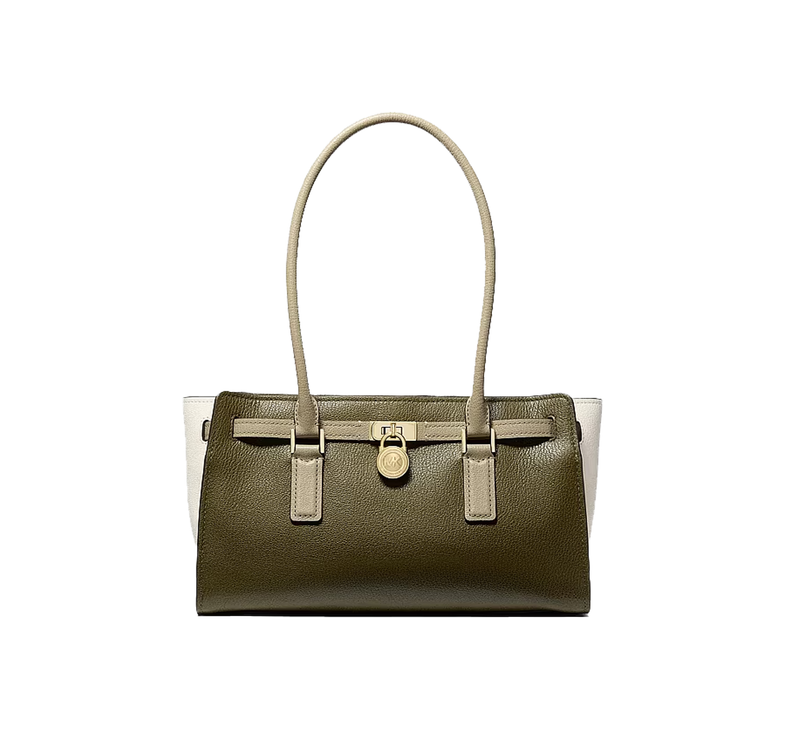 Michael Kors Women's Hamilton Small Color-Blocked Leather Satchel Bag Loden Multi