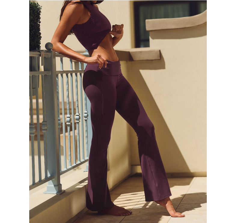 alo Women's ALO Softsculpt Foldover Flare Legging (Regular) Rich Bordeaux