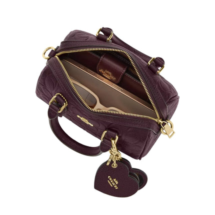 Coach Women's Boxed Mini Rowan Crossbody Bag And Mirror Bag Charm Set In Signature Leather Gold/Black Currant