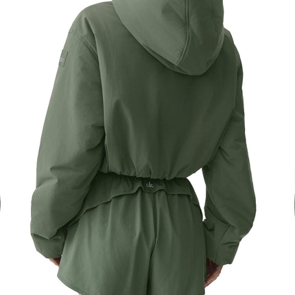 alo Women's Cropped Mountain Peak Full-Zip Hoodie Bamboo Green