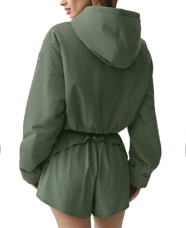 alo Women's Cropped Mountain Peak Full-Zip Hoodie Bamboo Green