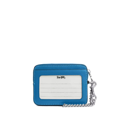 Coach Women's Zip Card Case Silver/Blue Jay
