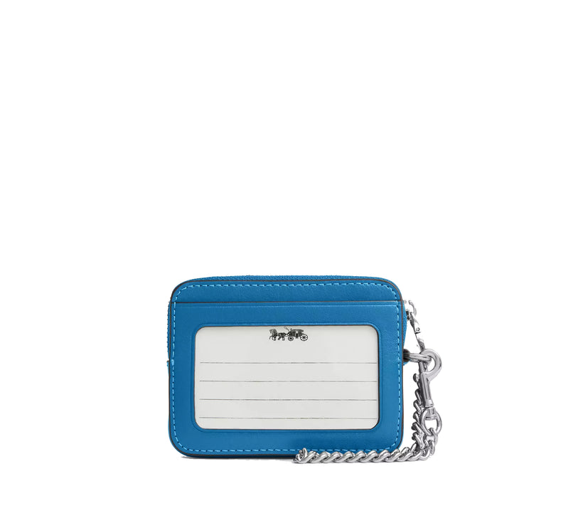 Coach Women's Zip Card Case Silver/Blue Jay