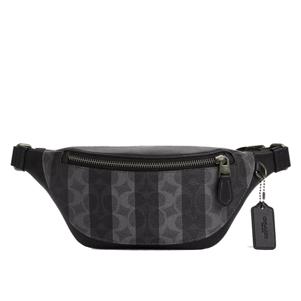 Coach Unisex Warren Mini Belt Bag In Signature Canvas With Stripes Gunmetal/Black/Grey