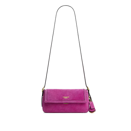 Coach Women's Etta Small Flap Shoulder Bag Suede/Gold/Magenta
