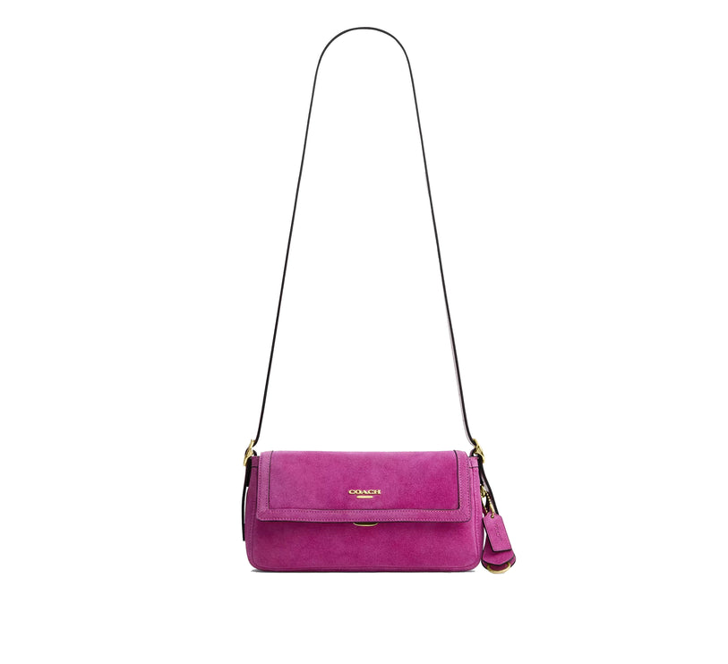 Coach Women's Etta Small Flap Shoulder Bag Suede/Gold/Magenta