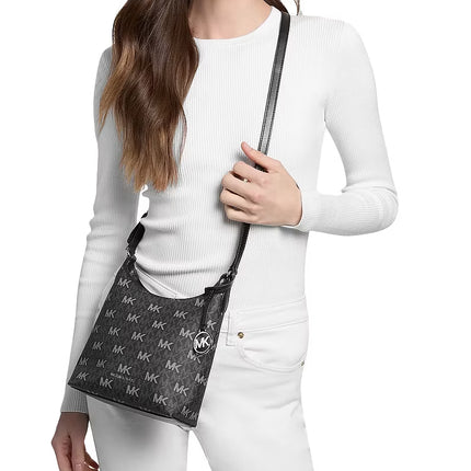 Michael Kors Women's Maya Small Signature Logo Crossbody Bag Black/Silver