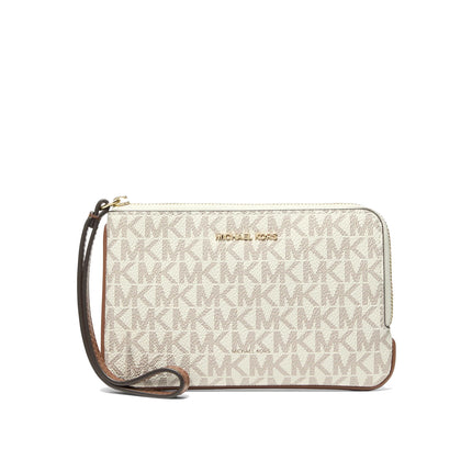 Michael Kors Women's Jet Set Travel Small Signature Logo Wristlet Vanilla