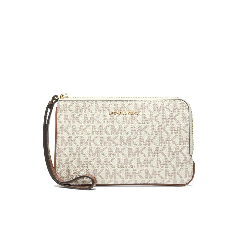 Michael Kors Women's Jet Set Travel Small Signature Logo Wristlet Vanilla