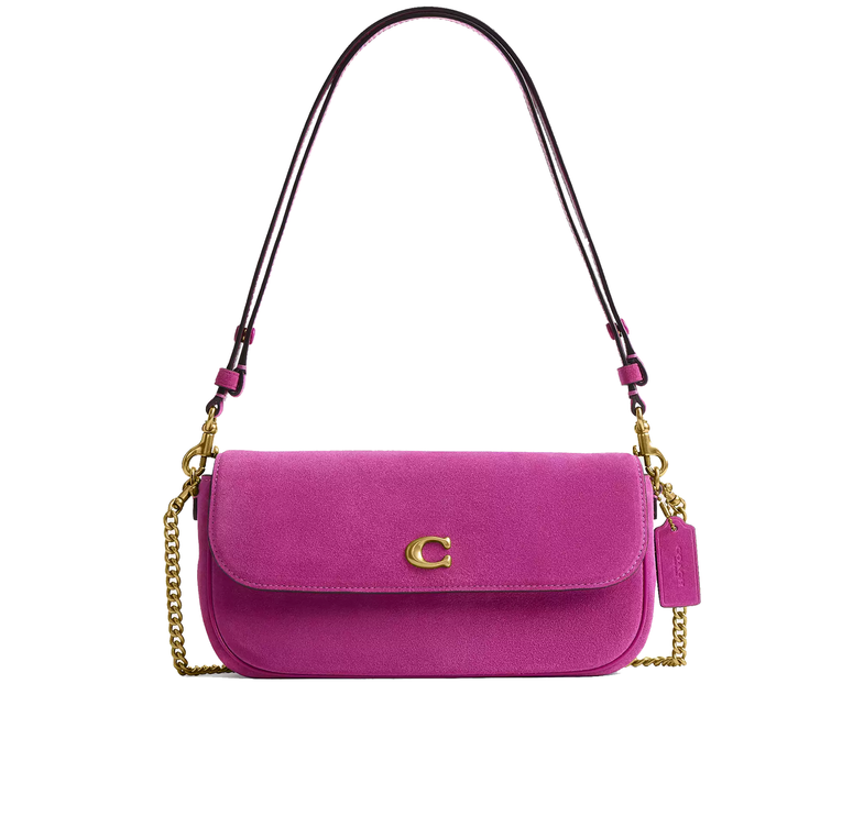 Coach Women's Brook Flap Chain Bag Suede/Brass/Magenta