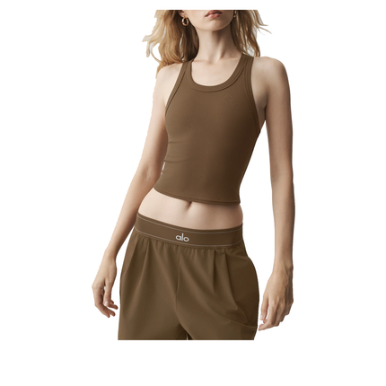 alo Women's Goddess Ribbed Go-To Tank Java Brown