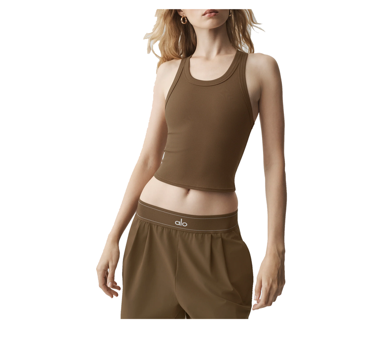 alo Women's Goddess Ribbed Go-To Tank Java Brown