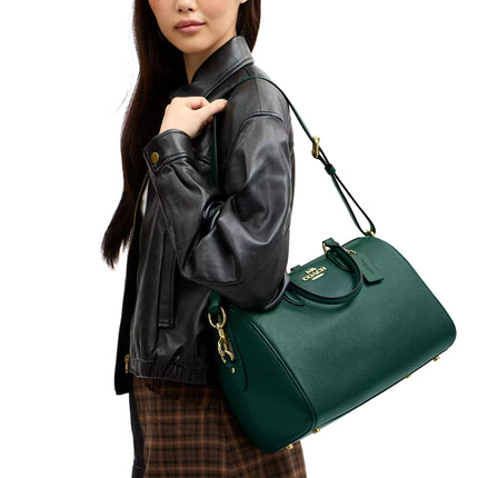 Coach Women's Rowan Large Satchel Bag Gold/Emerald