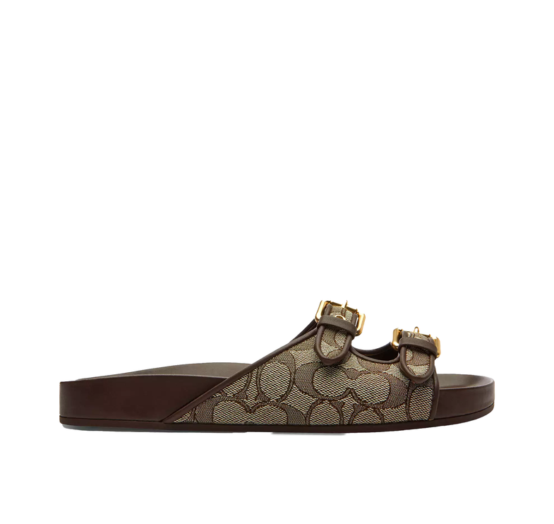 Coach Women's Two Band Buckle Sandal In Signature Jacquard Oak/Maple
