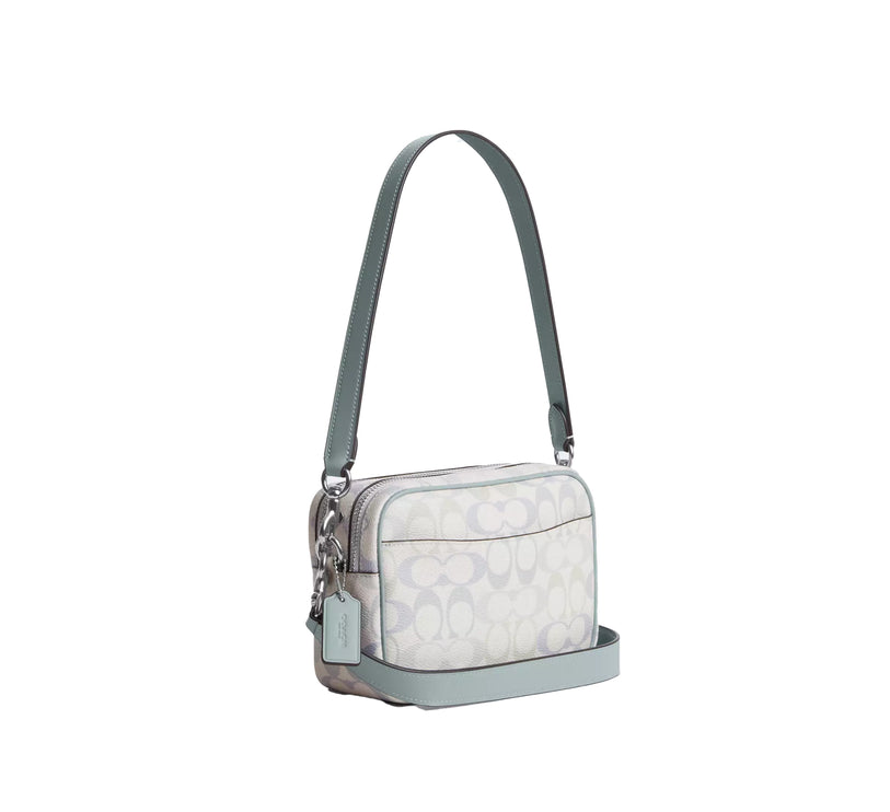Coach Women's Mini Carey Crossbody Bag In Signature Canvas Silver/Chalk/Blue