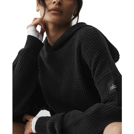 alo Women's Waffle Chenille Edition Hoodie Black