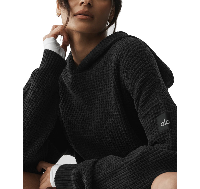 alo Women's Waffle Chenille Edition Hoodie Black