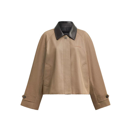 COACH Women's Swing Trench Coat With Leather Collar Mud