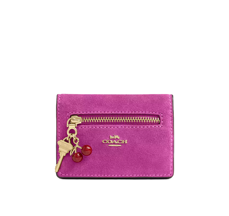 Coach Women's Card Case With Charms Gold/Magenta
