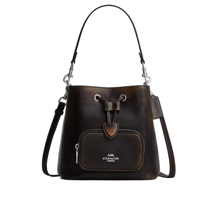 Coach Women's Rowan Bucket Bag With Pocket In Loved Leather Silver/Black Brown