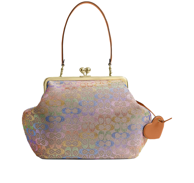 Coach Women's Large Kisslock Frame Bag In Crystal Signature Jacquard Brass/Rainbow Multi