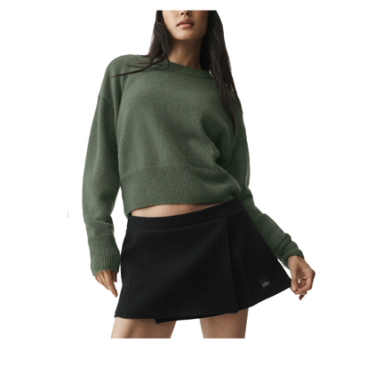 alo Women's Wool Cashmere Cropped New Class Crewneck Sweater Bamboo Green