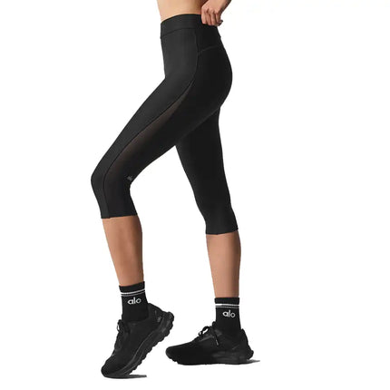 alo Women's Airlift Mesh High-Waist Just Right Capri Black