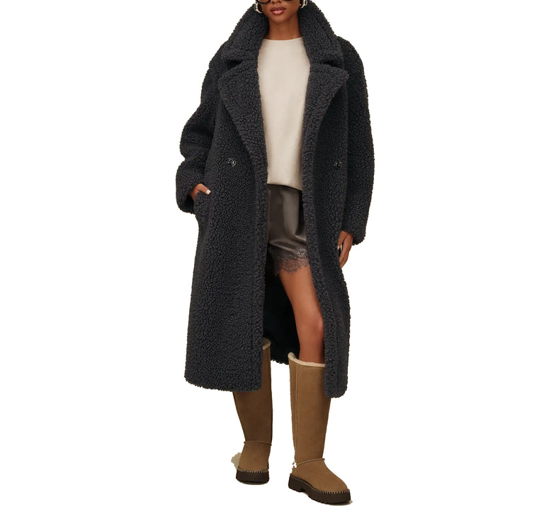 UGG Women's Gertrude Long Teddy Coat II Ink