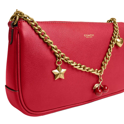 Coach Women's Plaza Bag With Charm Chain Strap Brass/Scarlet